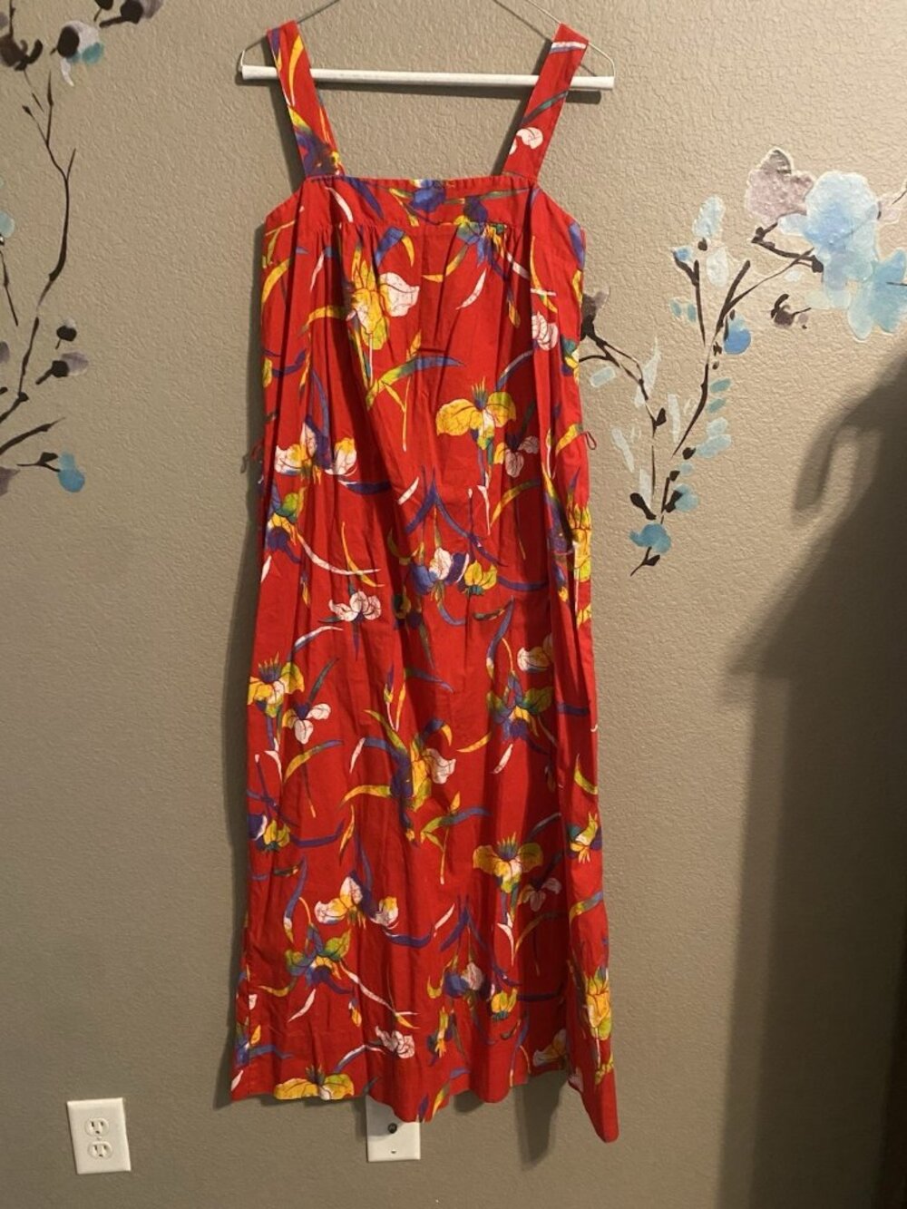 Vintage Blue Hawaiian Sportswear  Red Floral Sundress L  70s /80s Resort Beach